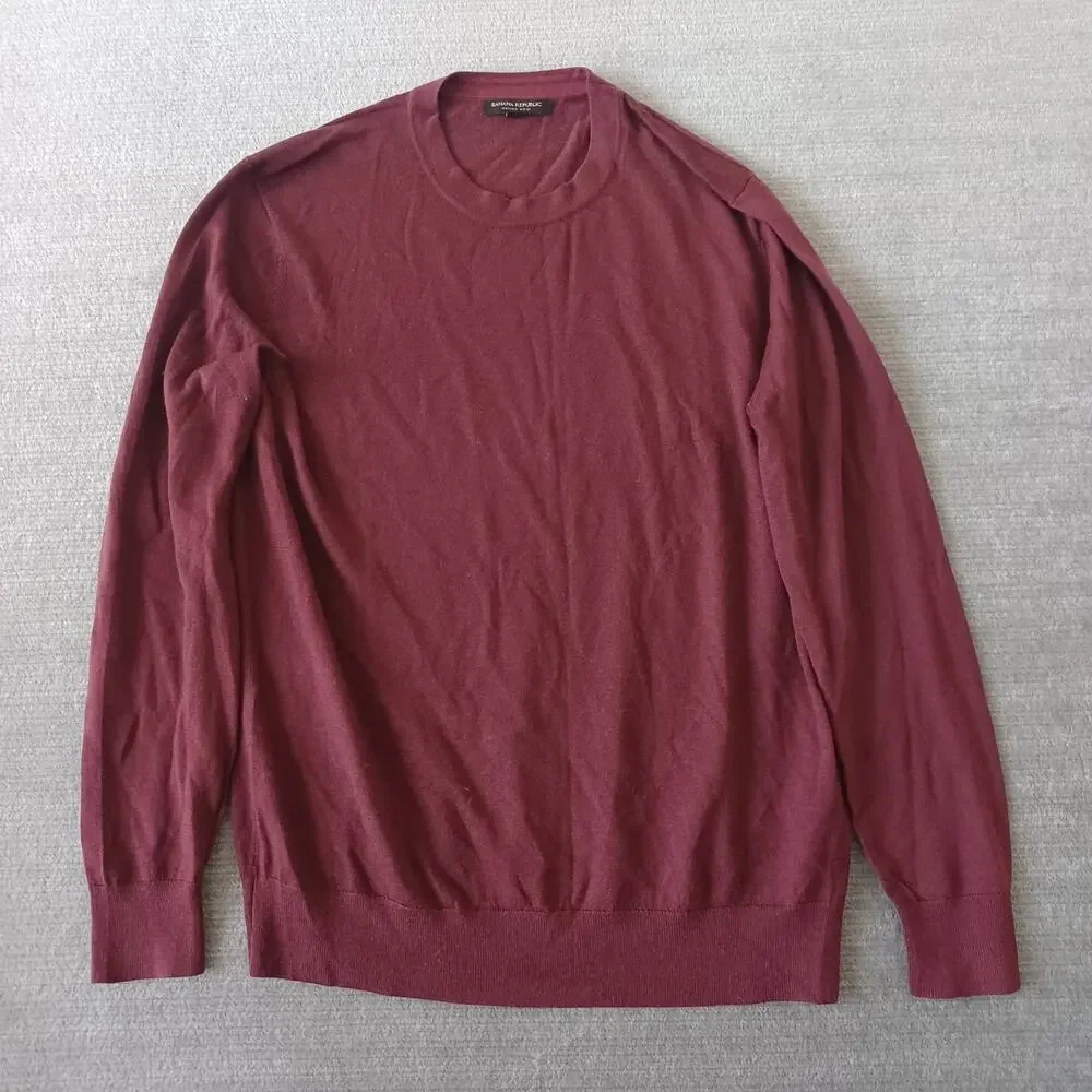 Banana Republic Merino Wool Sweater Mens M Burgundy Lightweight Stretch‎ Casual